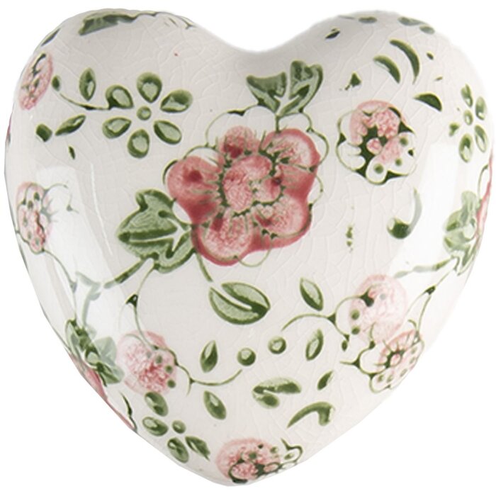 Clayre & Eef 6CE1565M Dekorace Srdce růžovo-béžová 8x8x4 cm Keramika Antique