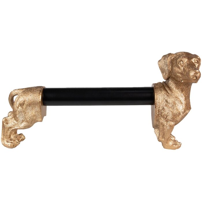 Clayre & Eef 6PR3637 Držák na kuchyňské role Dog Gold Black 46x15x21 cm