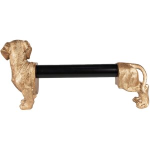 Clayre & Eef 6PR3637 Držák na kuchyňské role Dog Gold Black 46x15x21 cm