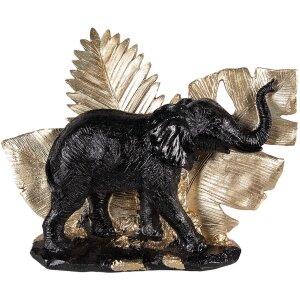 Clayre & Eef 6PR3816 Dekorace Slon 25x10x18 cm černá - zlatá barva