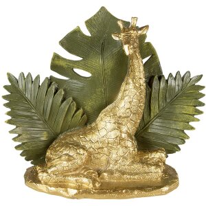 Clayre & Eef 6PR3818 Dekorace Žirafa 24x10x19 cm Zlatá barva - zelená
