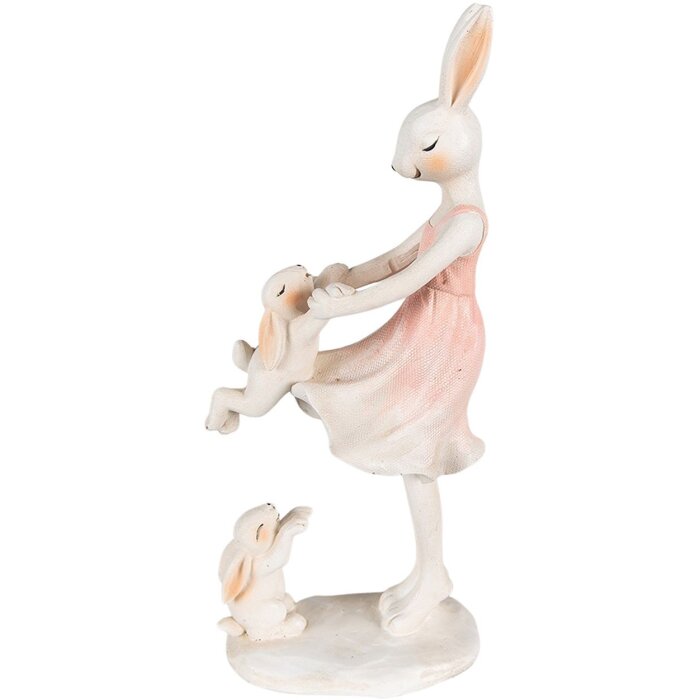 Clayre & Eef 6PR3868 Dekorace králík 9x6x22 cm růžová - béžová
