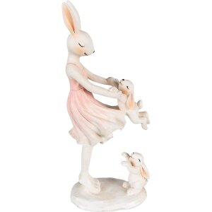 Clayre & Eef 6PR3868 Dekorace králík 9x6x22 cm růžová - béžová