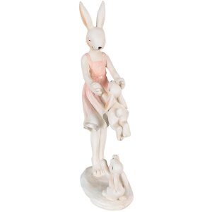 Clayre & Eef 6PR3868 Dekorace králík 9x6x22 cm růžová - béžová