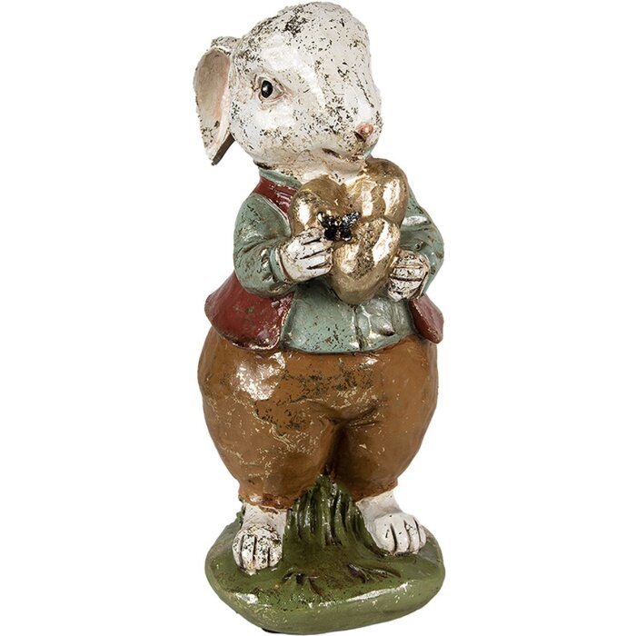 Clayre & Eef 6PR3875 Dekorace králík 9x12x22 cm béžová - červená