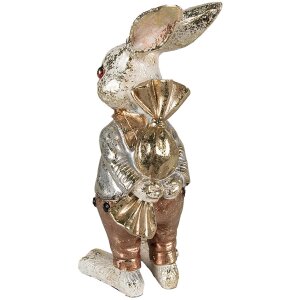 Clayre & Eef 6PR3881 Dekorace Králík 6x7x14 cm Béžová - Zlatá barva