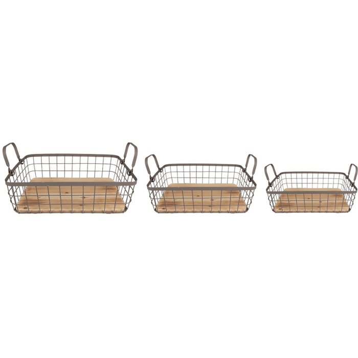 Clayre & Eef 6Y5251 Koše 38x28x11 - 33x23x10 - 28x18x9 cm šedá - hnědá
