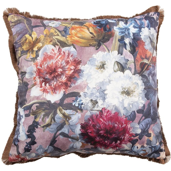 Clayre & Eef KG023.119 Polštář 45x45x4 cm Růžový bílý čtverec v barokním stylu