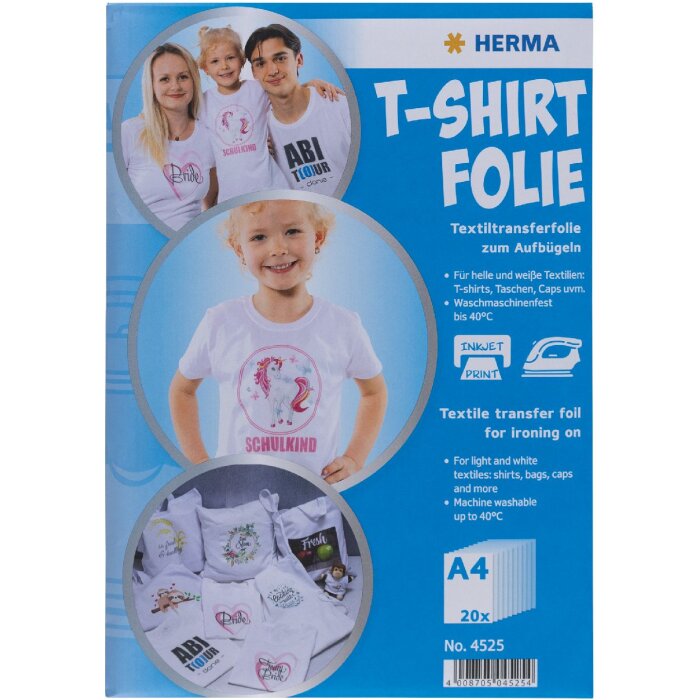 HERMA 4525 Transferová fólie na trička A4, světlý textil, potisknutelná, 20 listů