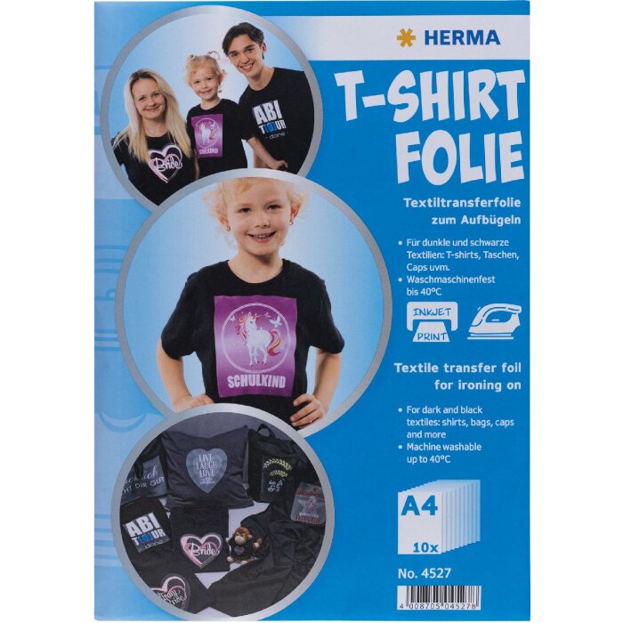 HERMA 4527 Transferová fólie na trička A4 tmavý textil s potiskem 10 listů