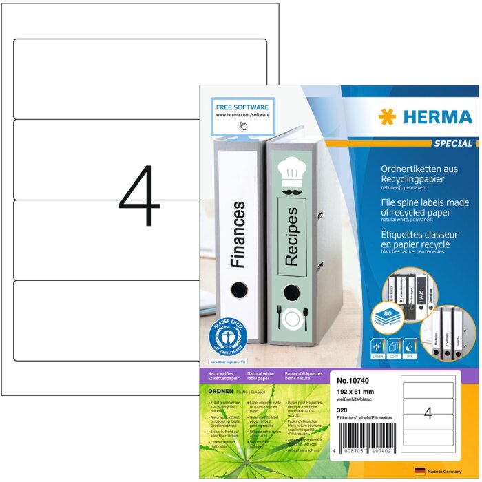 HERMA 10740 Štítky na složky A4 192x61mm bílý permanentní recyklovaný papír