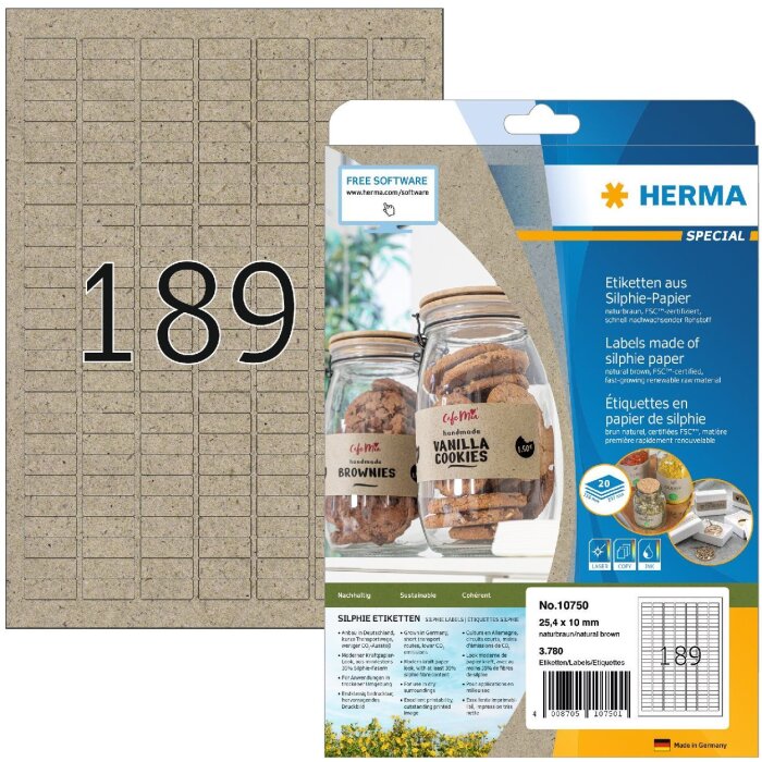 HERMA 10750 Silphie papírové etikety A4 25,4x10 mm přírodní hnědá permanentní lepidlo