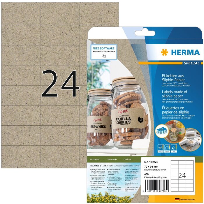 HERMA 10753 Štítky Silphie papír 70x36mm přírodní hnědý permanentní 480 kusů