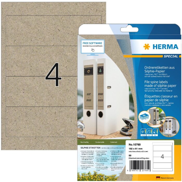 HERMA 10760 Štítky na složky 192 x 61 mm přírodní hnědé permanentní lepidlo 80 ks.