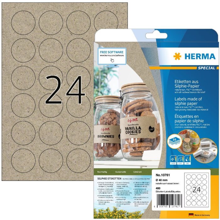 HERMA 10761 Štítky Silphie papír A4 Ø 40 mm přírodní hnědý permanentní