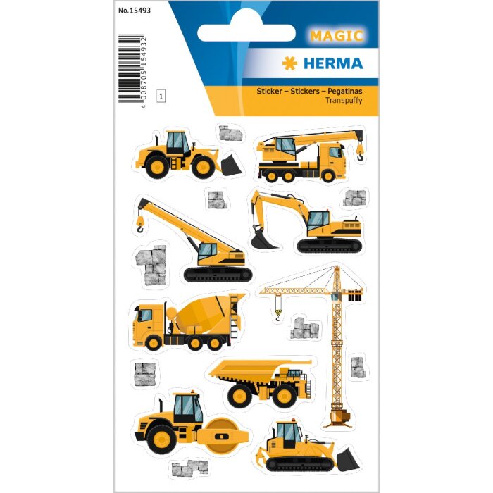 HERMA 15493 Magic Sticker Stavební vozidla Transpuffy Set