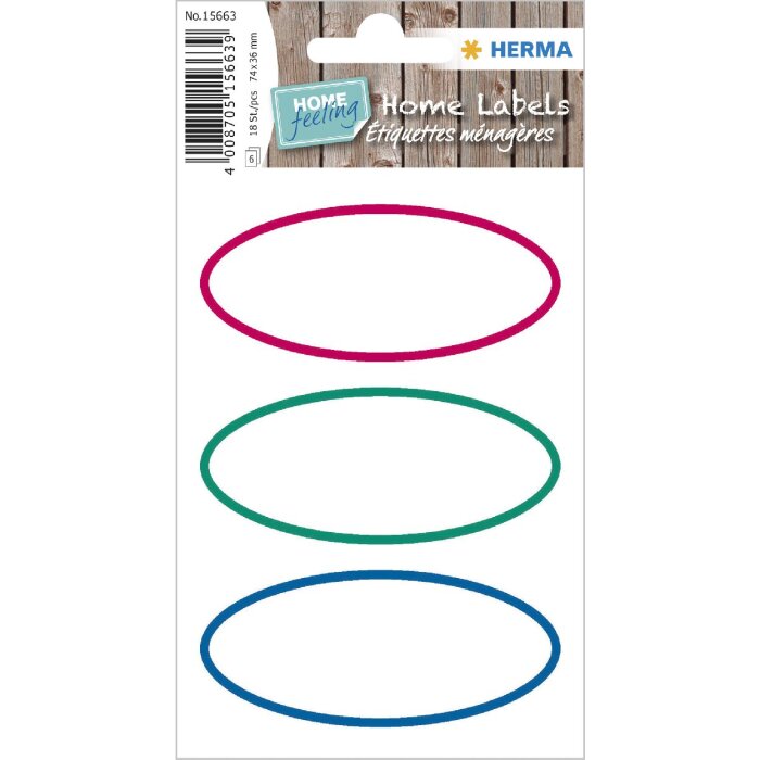 HERMA 15663 HOME etikety tříbarevné oválné 76x35 mm 18 kusů