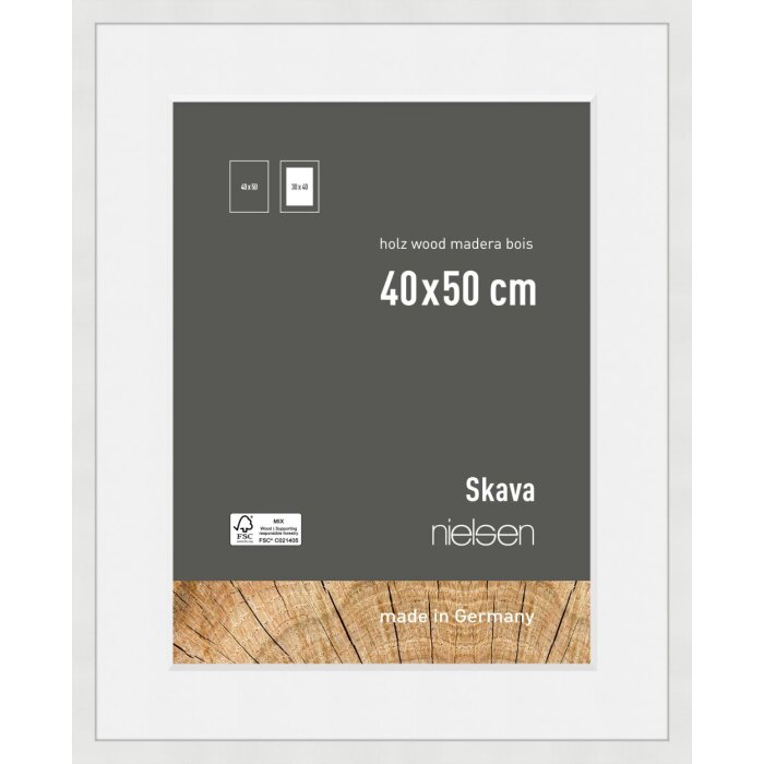 Dřevěný rám na obrazy Nielsen Skava bílý 40x50 cm s paspartou 30x40 cm