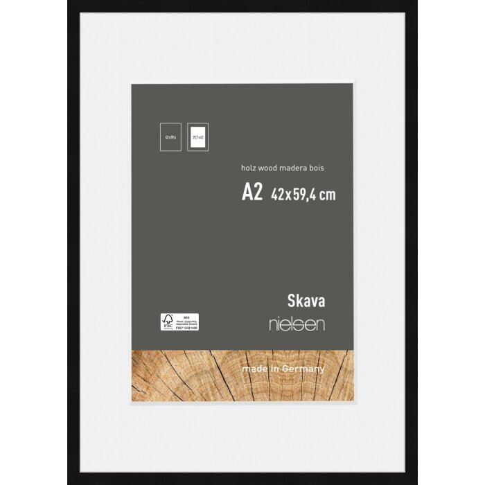 Dřevěný obrazový rám Nielsen Skava černý 42x59,4 cm s paspartou 29,7x42 cm