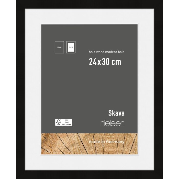 Dřevěný obrazový rám Nielsen Skava černý 24x30 cm s paspartou 18x24 cm