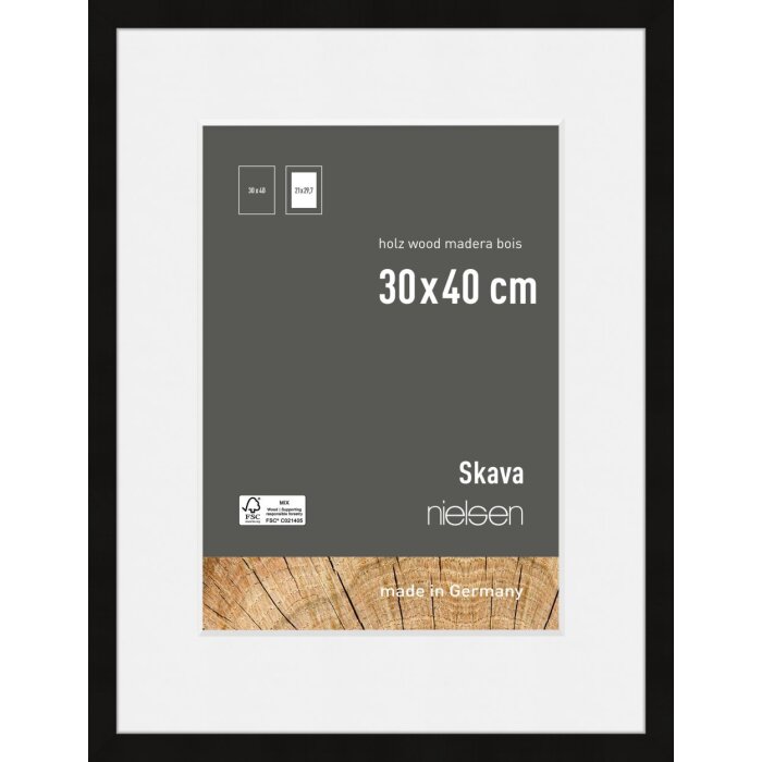 Dřevěný obrazový rám Nielsen Skava černý 30x40 cm s paspartou 21x29,7 cm