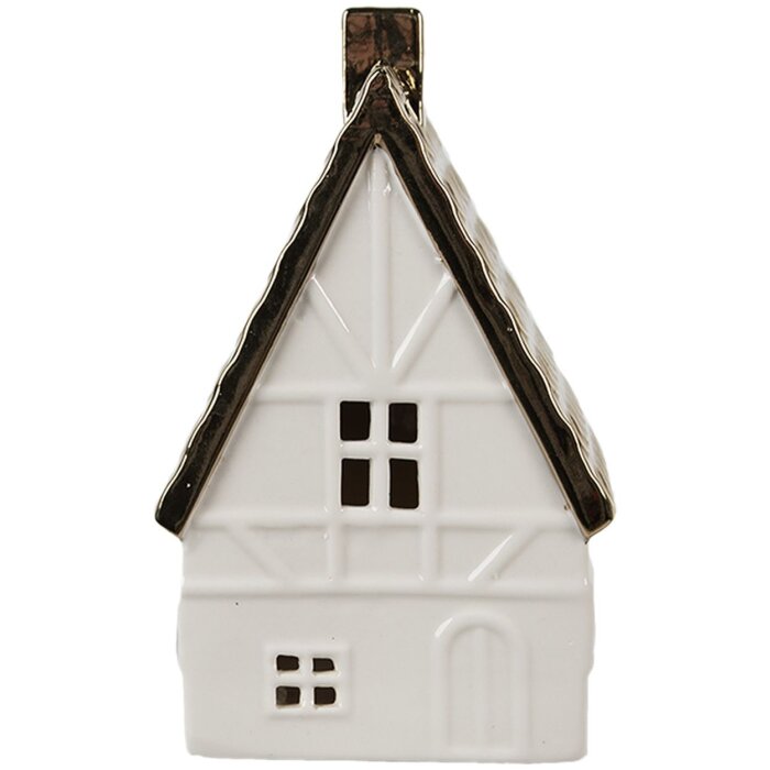 Clayre & Eef 6CE1597L Dekorace domeček s LED diodami béžová, zlatá barva 10x8x16 cm