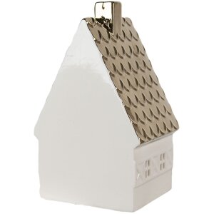Clayre & Eef 6CE1597L Dekorace domeček s LED diodami béžová, zlatá barva 10x8x16 cm