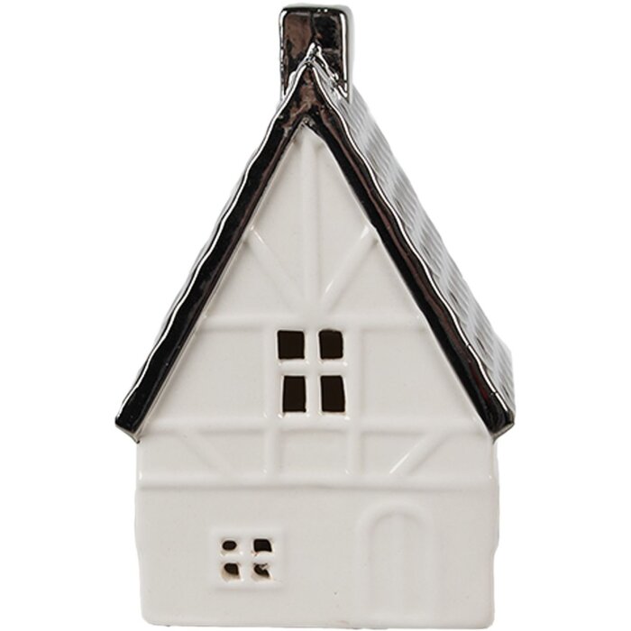 Clayre & Eef 6CE1597M Dekorace domeček s LED diodami béžová stříbrná 8x7x12 cm