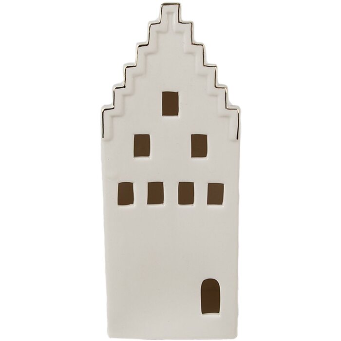 Clayre & Eef 6CE1598L Dekorace domeček s LED diodami béžová, zlatá barva 8x8x20 cm