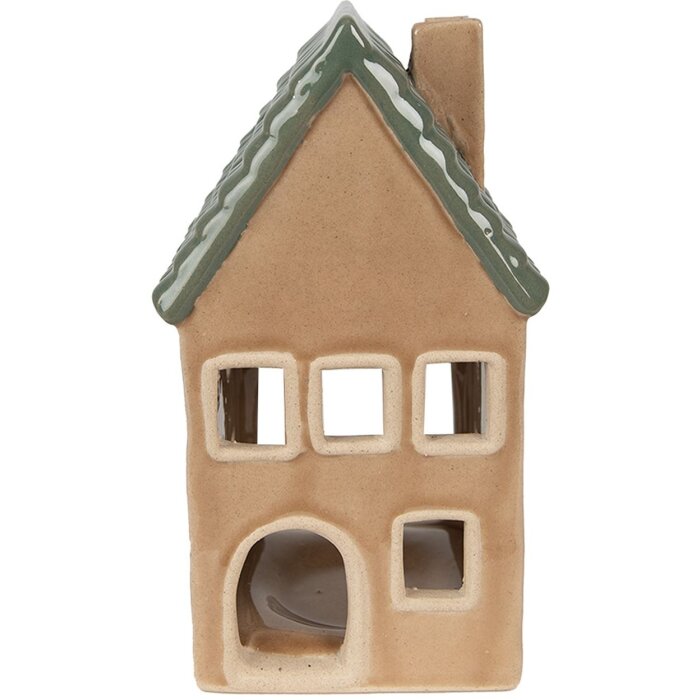 Clayre & Eef 6CE1600 Svícen Vánoční chalupa hnědá, zelená 8x8x15 cm