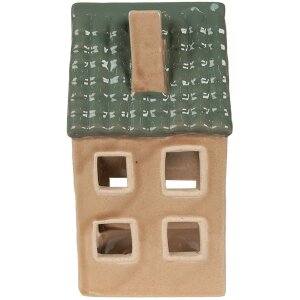 Clayre & Eef 6CE1600 Svícen Vánoční chalupa hnědá, zelená 8x8x15 cm