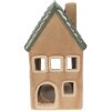 Clayre & Eef 6CE1600 Svícen Vánoční chalupa hnědá, zelená 8x8x15 cm