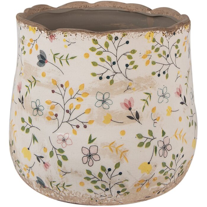 Clayre & Eef 6CE1610M Květináč béžový žlutý Ø 18x16 cm Keramický venkovský styl
