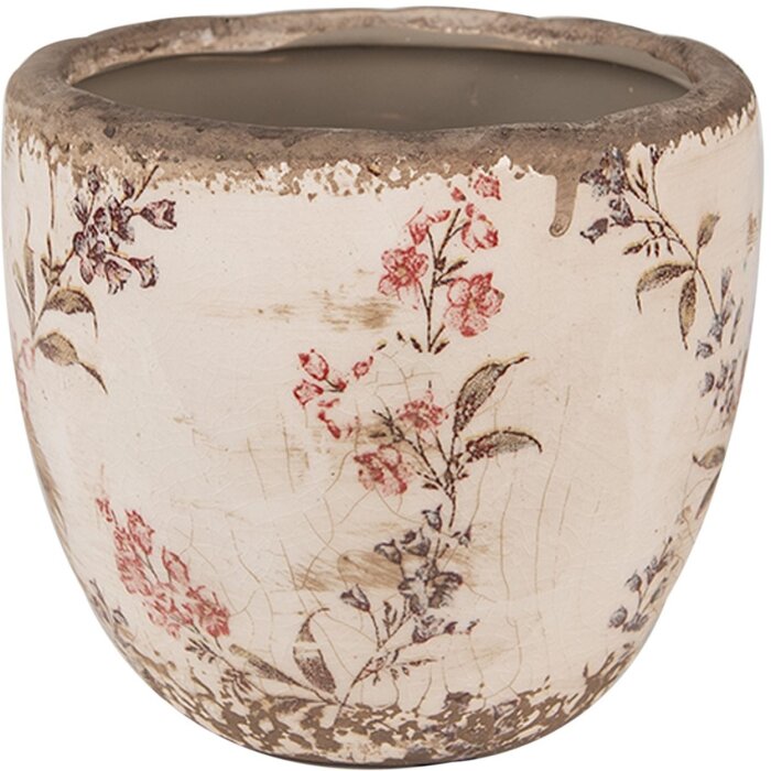 Clayre & Eef 6CE1615S Květináč do interiéru béžovo-růžový Ø 13x11 cm