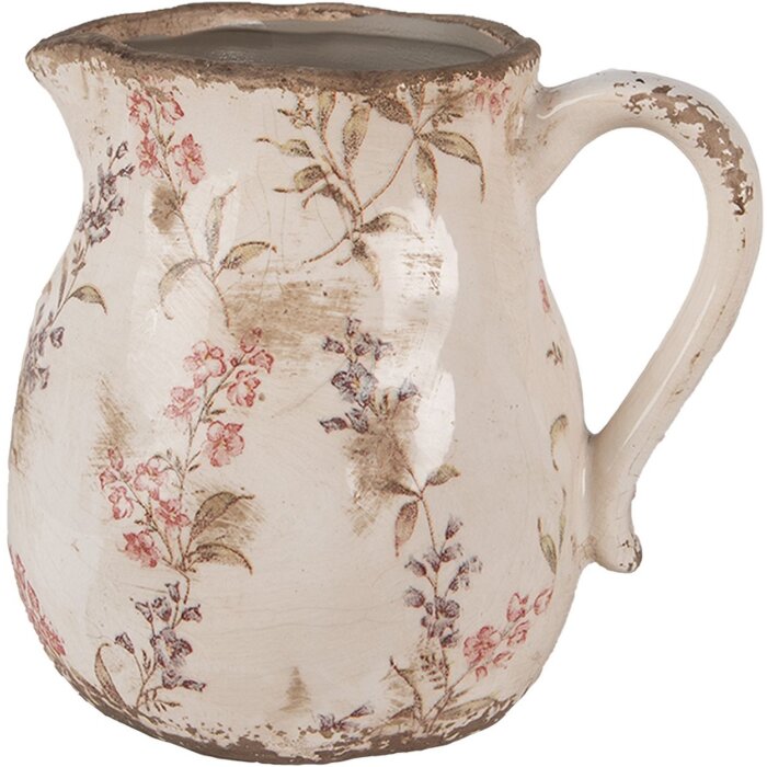 Clayre & Eef 6CE1616M Dekorativní džbán béžovo-růžový 17x13x16 cm