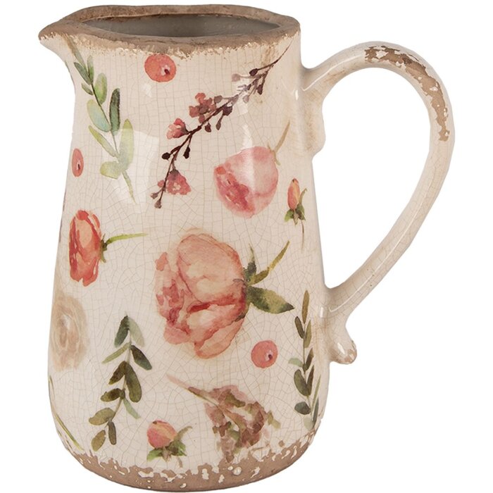Clayre & Eef 6CE1624M Dekorativní džbán béžovo-růžový 17x12x18 cm