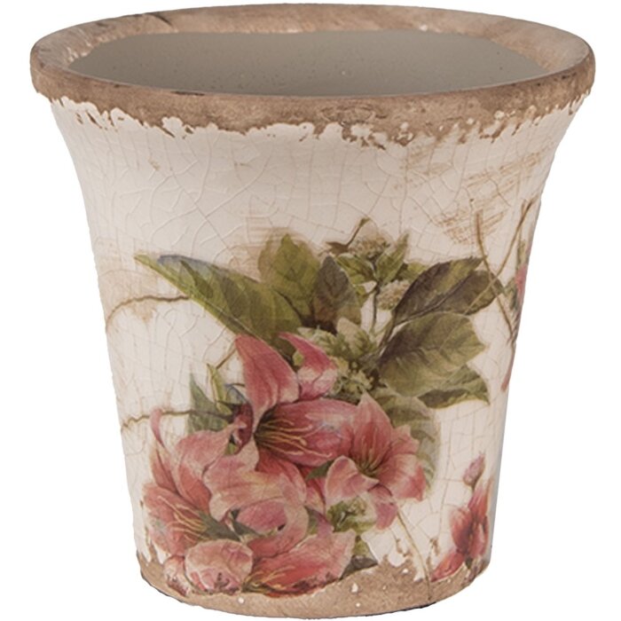 Clayre & Eef 6CE1627S Květináč do interiéru béžovo-růžový Ø 9x8 cm