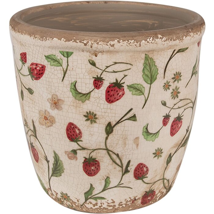Clayre & Eef 6CE1631L Květináč béžový červený Ø 16x16 cm Venkovský styl