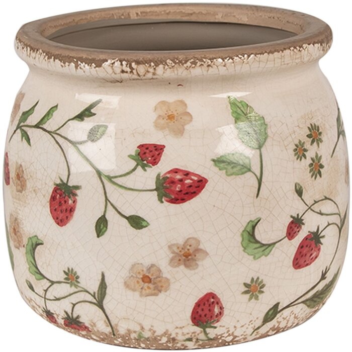Clayre & Eef 6CE1632M Květináč béžově červený keramický Ø 16x13 cm