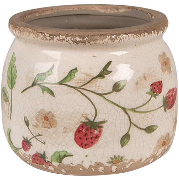Clayre & Eef 6CE1632S Květináč do interiéru béžovo-červený Ø 12x10 cm venkovský styl