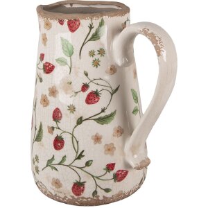 Clayre & Eef 6CE1633L Dekorativní džbán béžově červený keramický 21x15x23 cm venkovský styl
