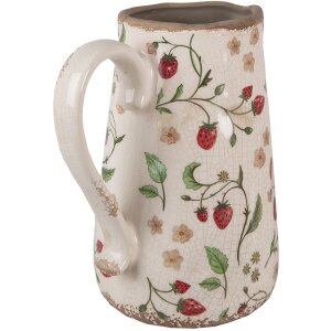 Clayre & Eef 6CE1633L Dekorativní džbán béžově červený keramický 21x15x23 cm venkovský styl