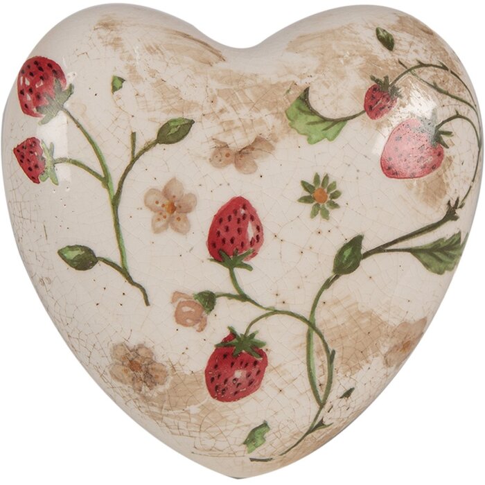 Clayre & Eef 6CE1637 Dekorační srdce béžová červená 11x11x4 cm