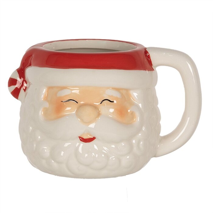 Clayre & Eef 6CEMU0133 Hrnek bílý červený 15x11x9 cm - 450 ml Vánoční hrnek