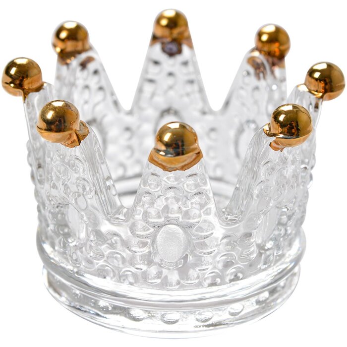 Clayre & Eef 6GL4429 Skleněný svícen Crown Transparent Ø 7x5 cm