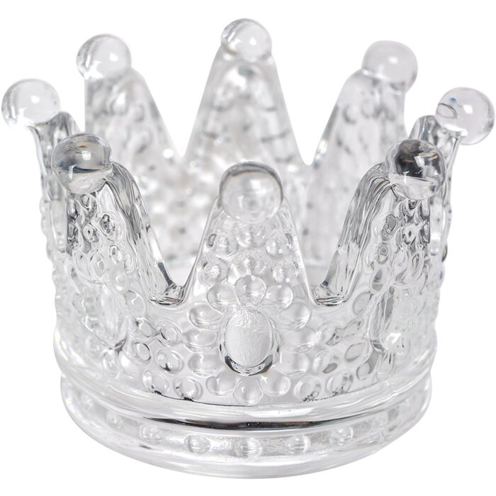 Clayre & Eef 6GL4430 Skleněný svícen Crown Transparent Ø 7x5 cm