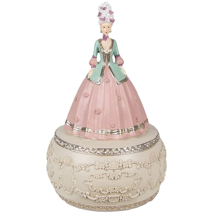 Clayre & Eef 6PR3898 Hrací skříňka růžová, bílá Ø 12x19 cm