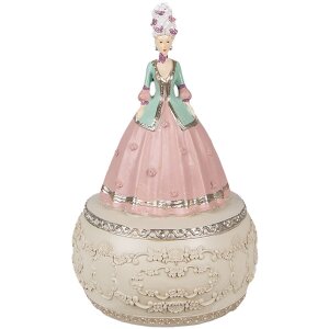Clayre & Eef 6PR3898 Hrací skříňka růžová, bílá Ø 12x19 cm