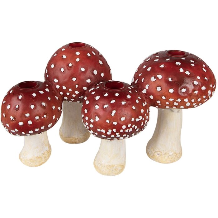 Clayre & Eef 6PR3899 Svícen Houby Červená, bílá 30x17x17 cm