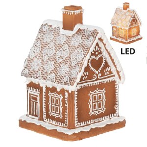 Clayre & Eef 6PR3974 Dekorace domeček s LED diodami hnědá 13x13x18 cm- 3xAAA